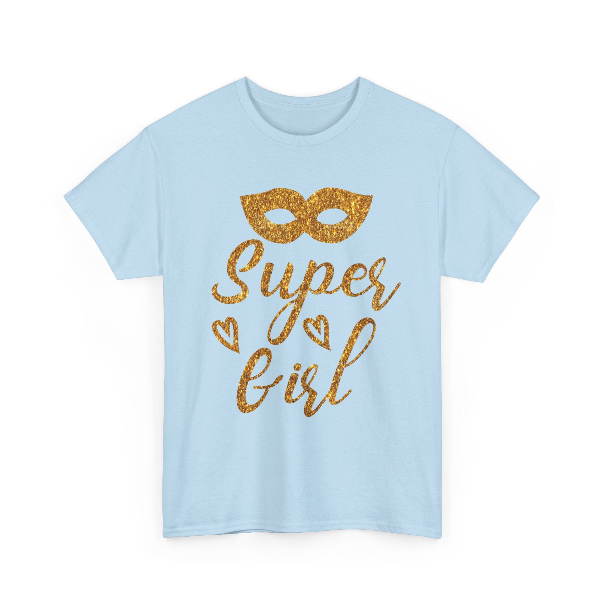 Super Girl Gold Glitter Mask T-Shirt — Strong Woman Trendy Tee