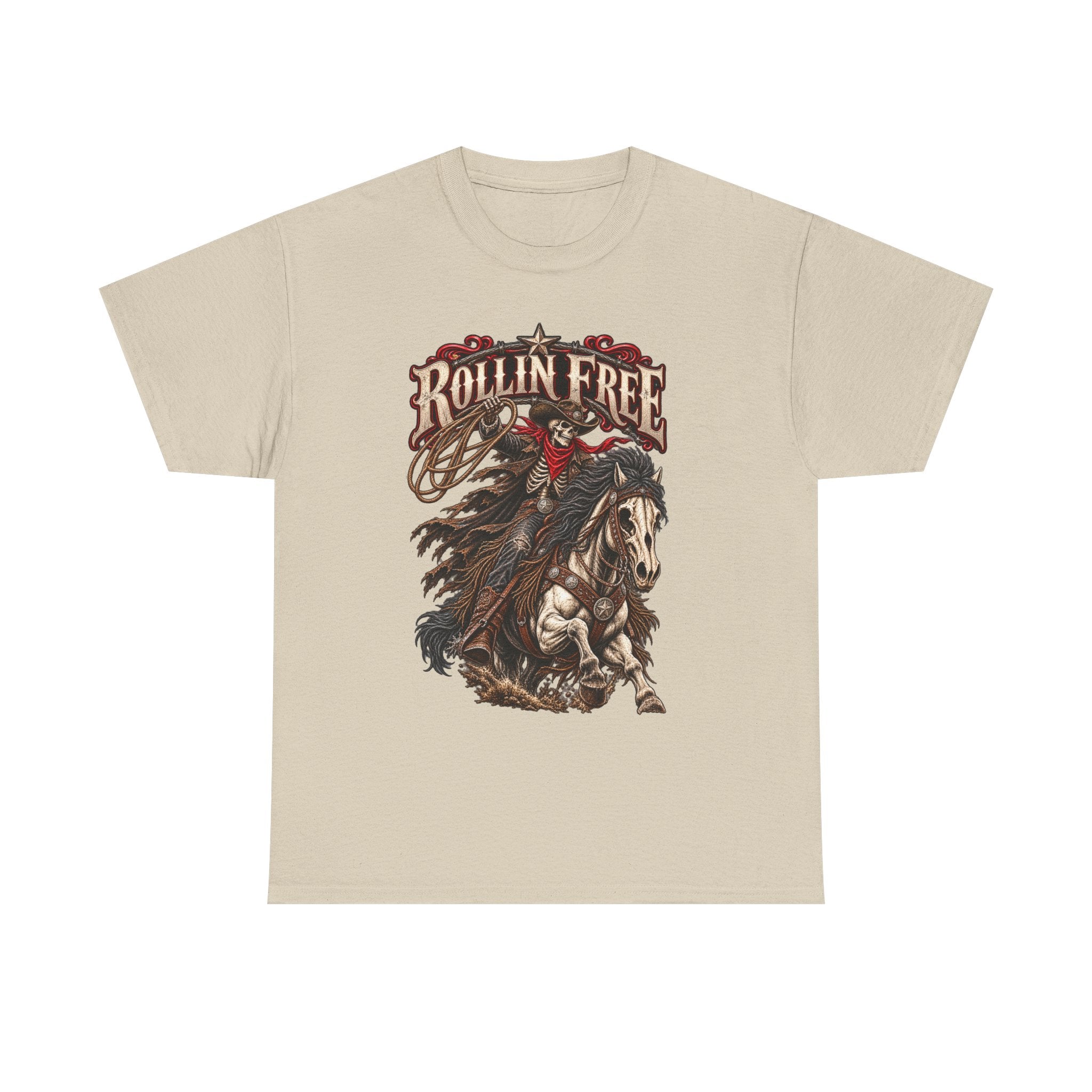 Rollin' Free Skeleton Cowboy Tee — Unisex Western Graphic T-Shirt