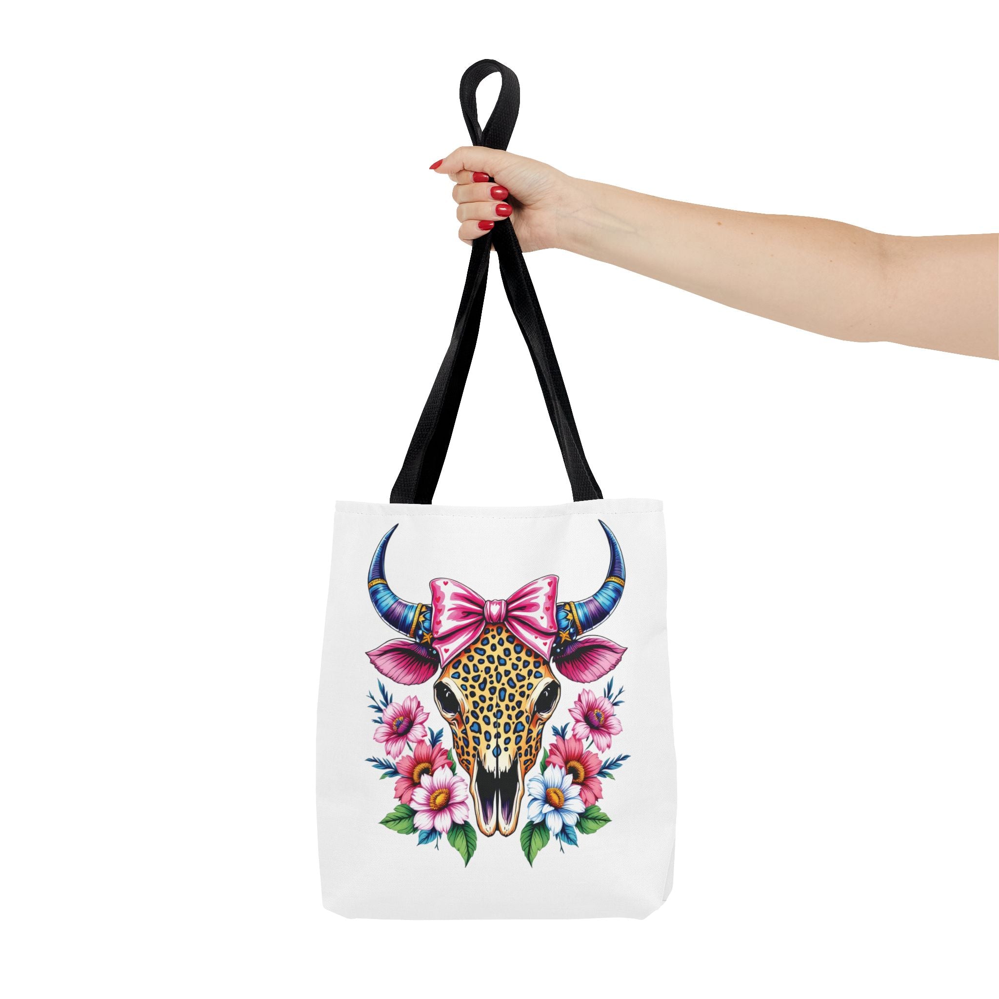 Cow Skull Floral Tote Bag — Colorful Western Chic with Pink Bow