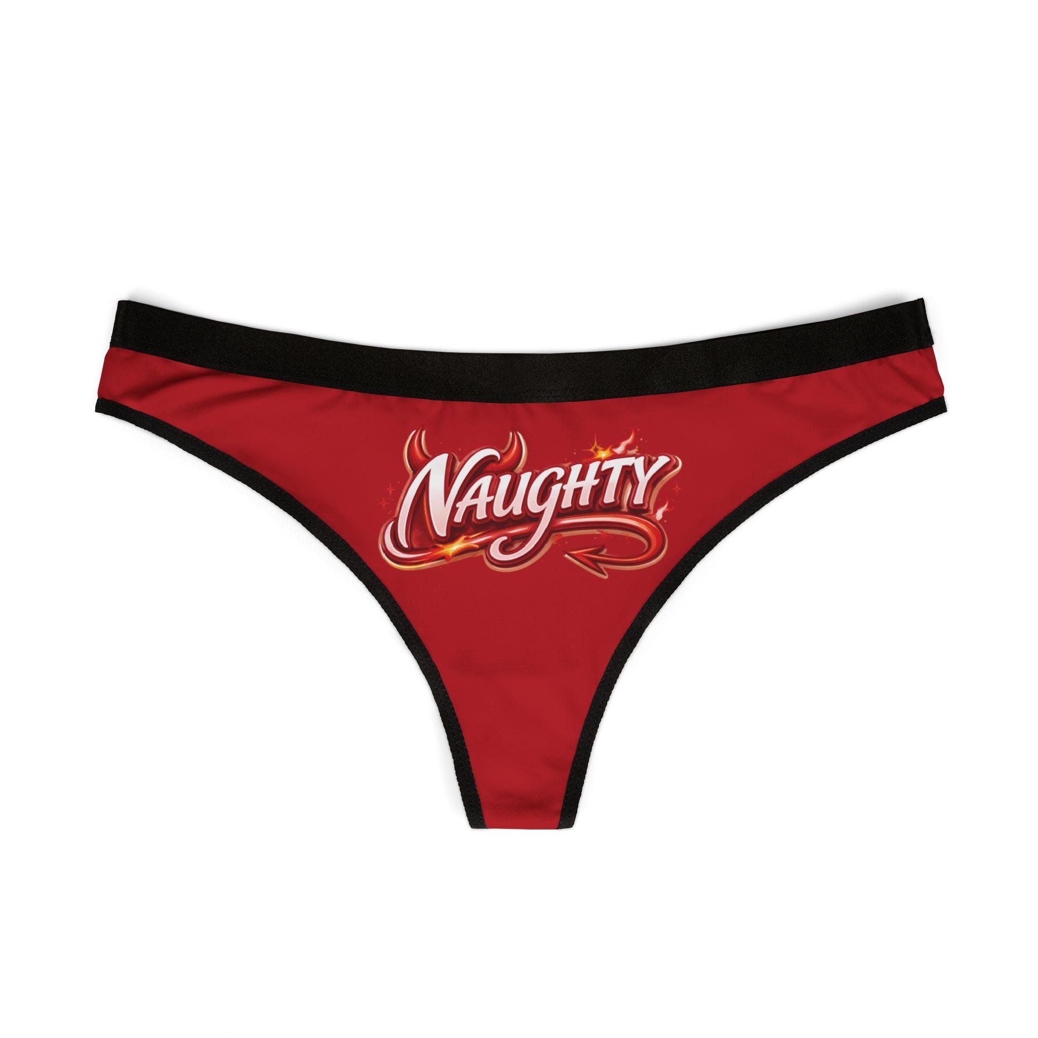 Naughty Red Women's Thong — 'Naughty' Script Lace-Trim Panty