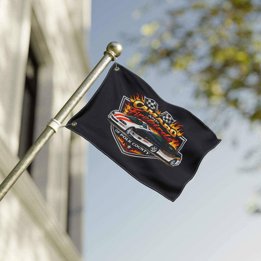 Camaro & Firebirds Double-Sided Car Flag — Polk County Racing Emblem