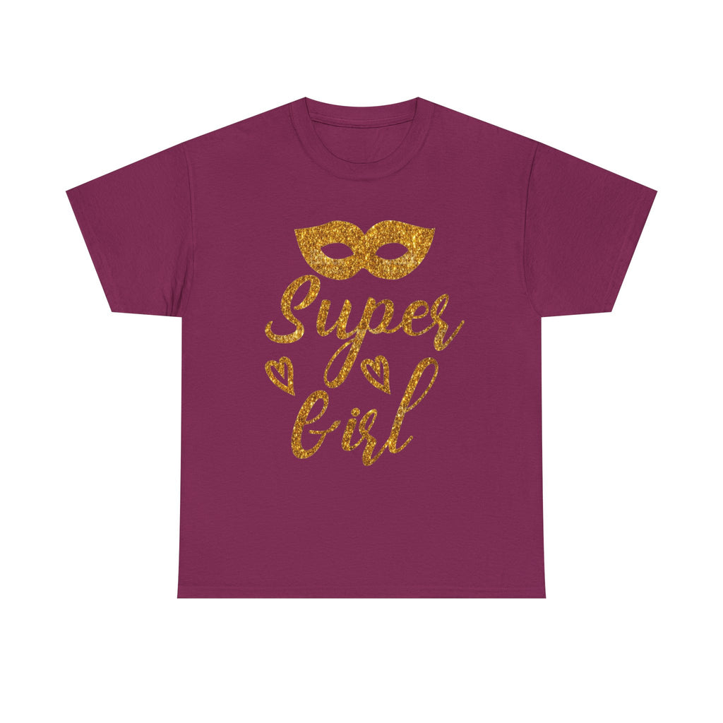 Super Girl Gold Glitter Mask T-Shirt — Strong Woman Trendy Tee