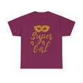 Super Girl Gold Glitter Mask T-Shirt — Strong Woman Trendy Tee