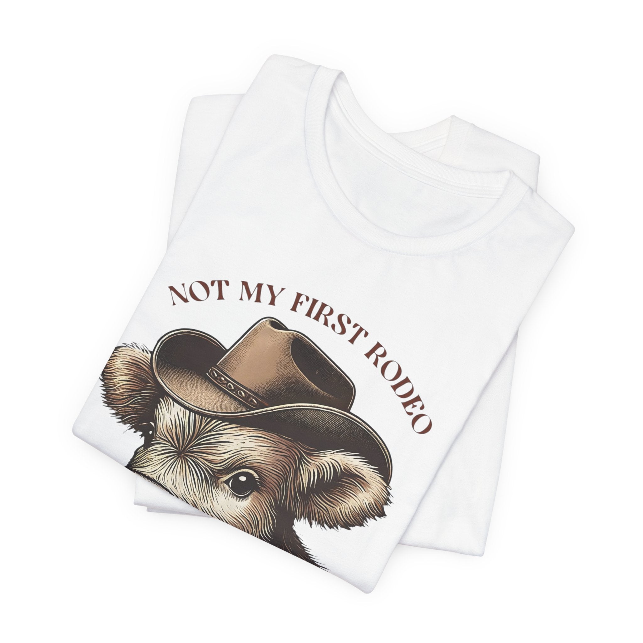 Not My First Rodeo Cow Tee — Western Cow with Cowboy Hat Graphic