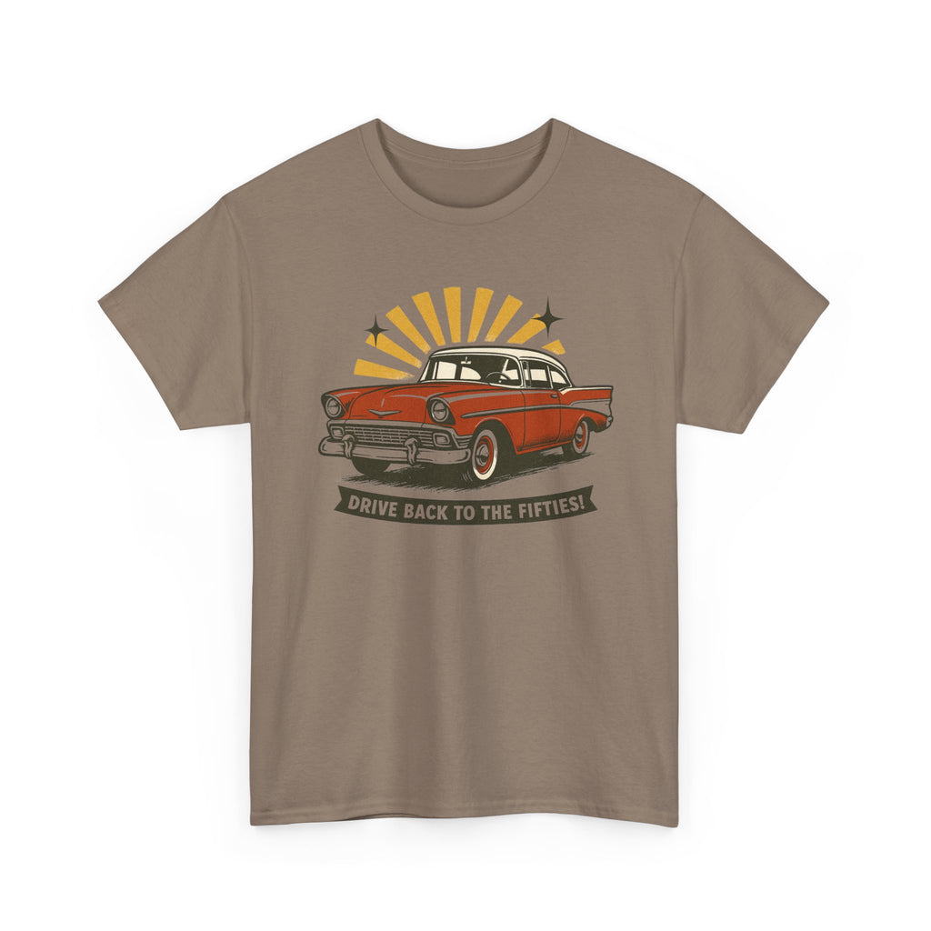 1950s Classic Car Tee "Drive Back to the Fifties" Retro Vintage Auto Shirt  Trendy TShirt