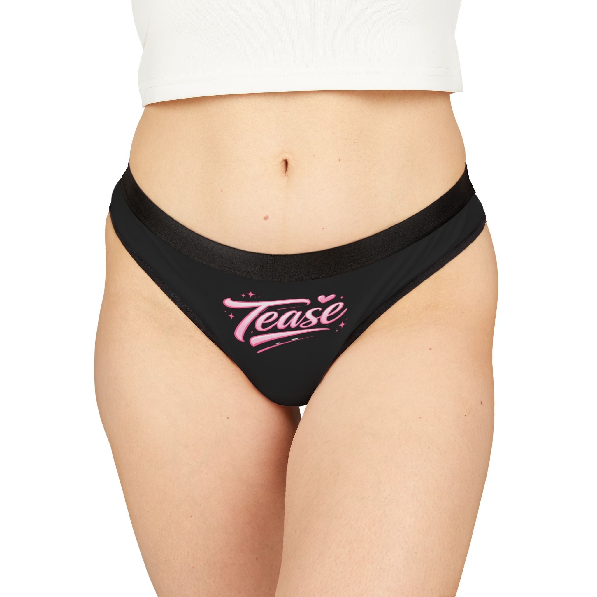Tease Print Women's Thong - Cute Pink Script Lingerie