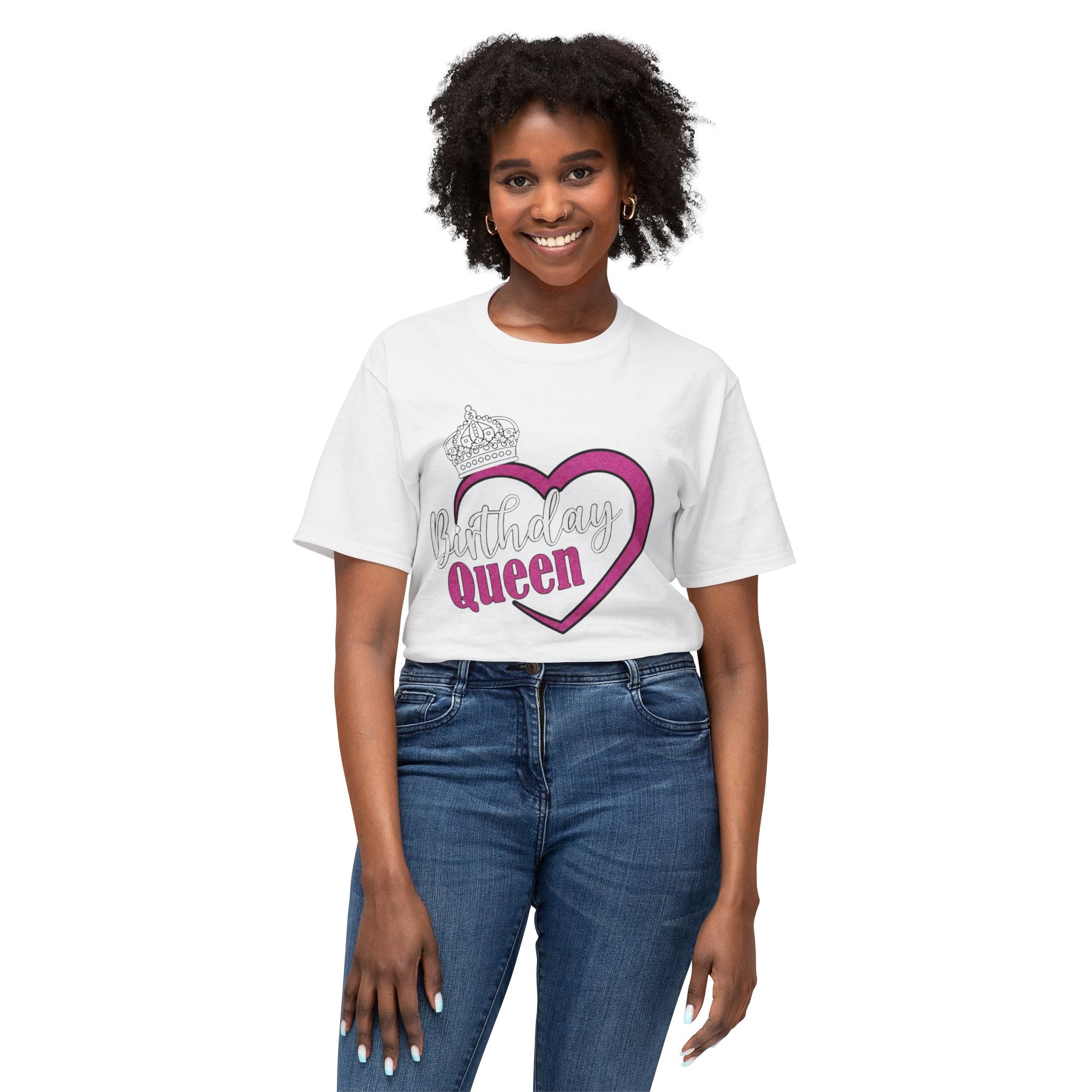 Birthday Queen T-Shirt — Pink Heart & Crown Birthday Tee