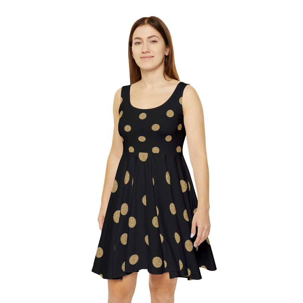 Black & Gold Polka Dot Skater Dress — Women's Retro Party Dress