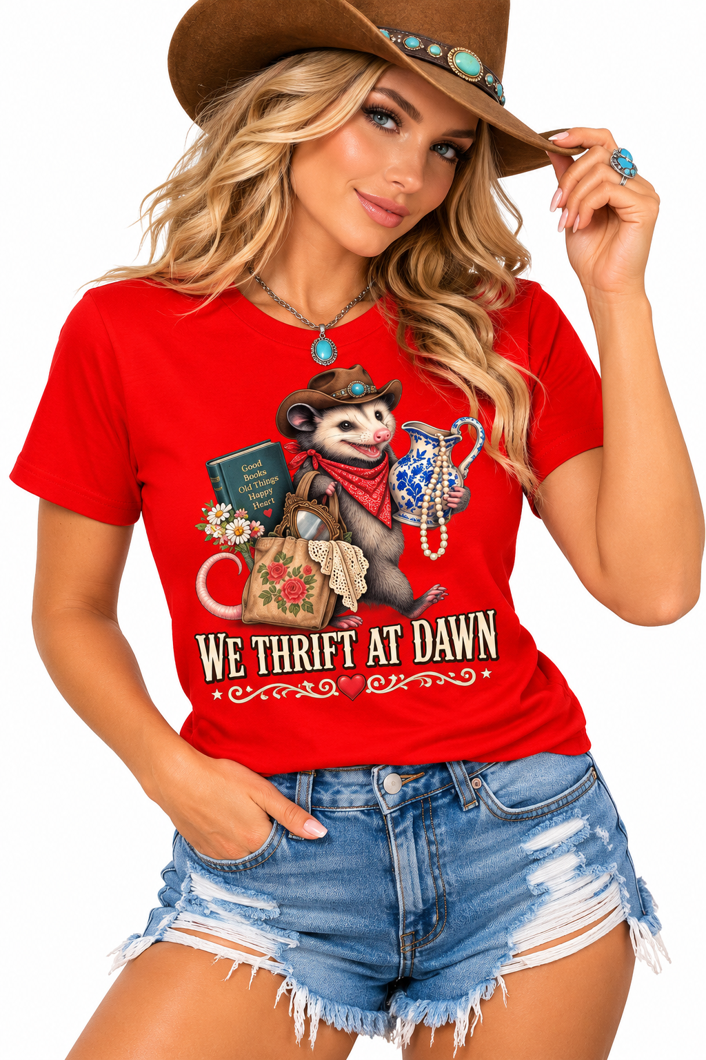 Pete’s Western Tee – We Thrift at Dawn | Funny Possum Shirt | Thrifting T-Shirt | Western Graphic Tee | Thrift Lover Gift