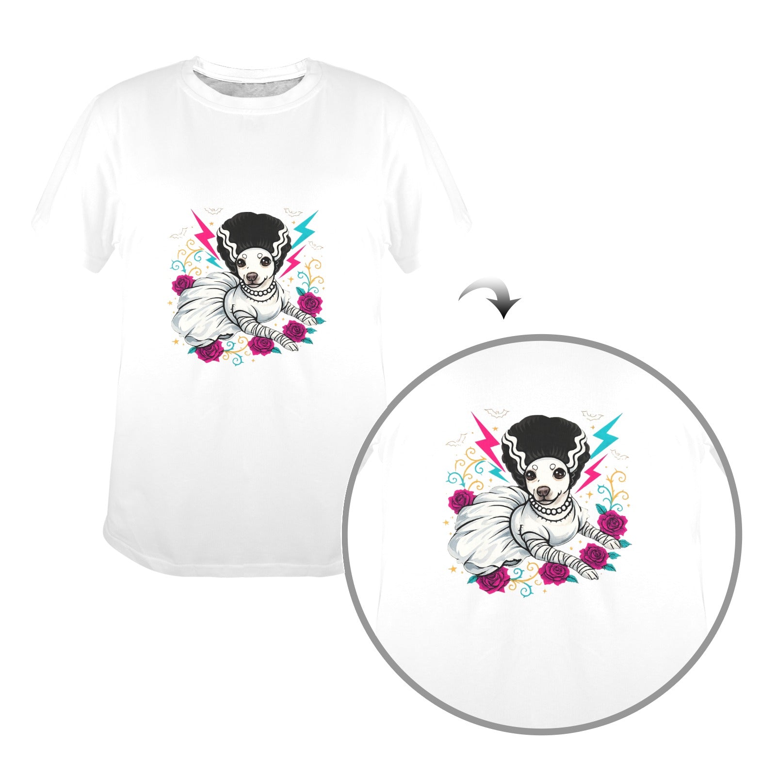 Bride of Barkenstein  Women's Graphic Tee Chihuahua Horror Character,