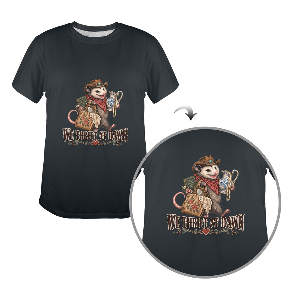 Pete’s Western Tee – We Thrift at Dawn | Funny Possum Shirt | Thrifting T-Shirt | Western Graphic Tee | Thrift Lover Gift