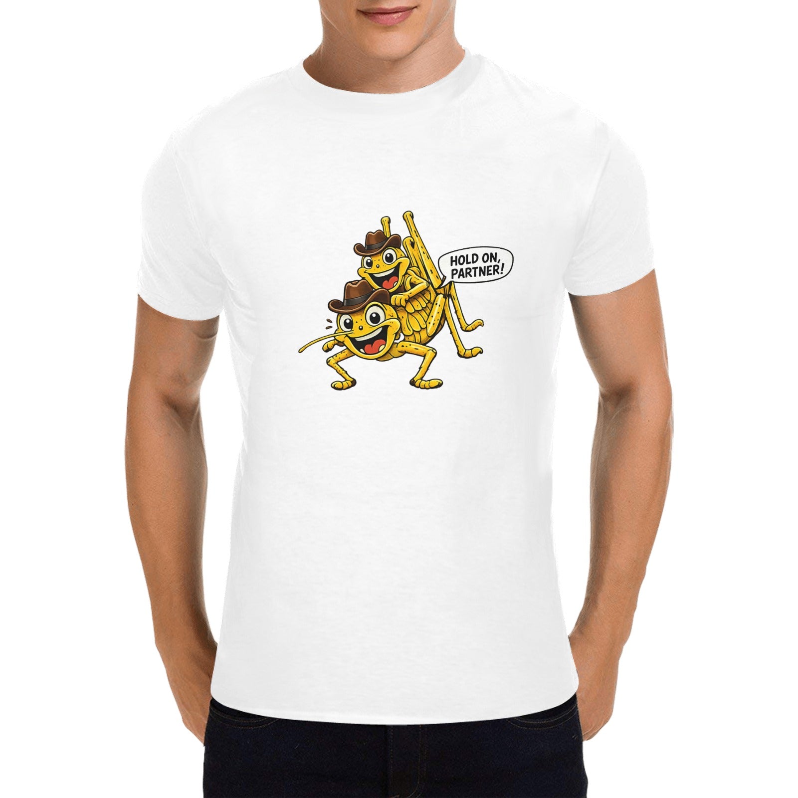 Hold On Partner! Funny Cowboy Grasshopper T-Shirt