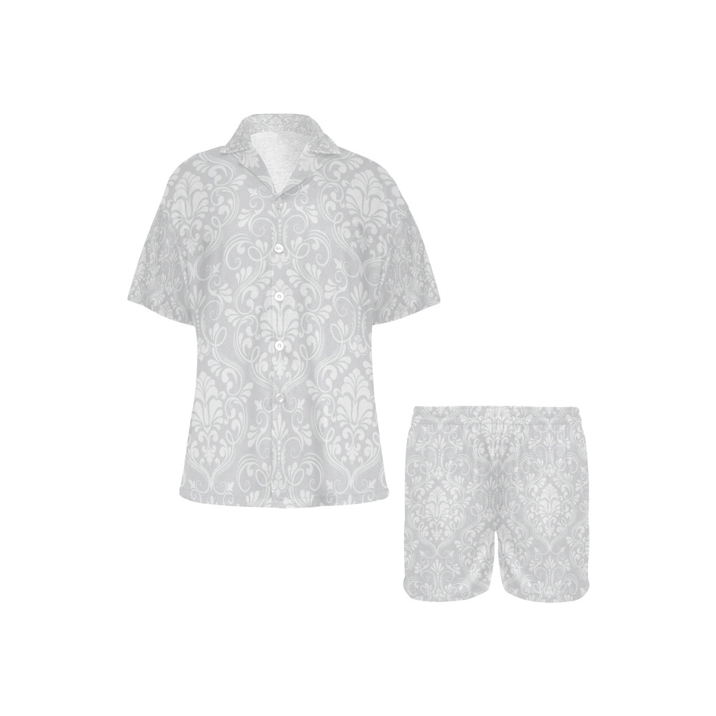 "Wolf Hill Ranch Signature Collection "White Damask Floral Pajama Set — Women's Luxury Lounge Set"