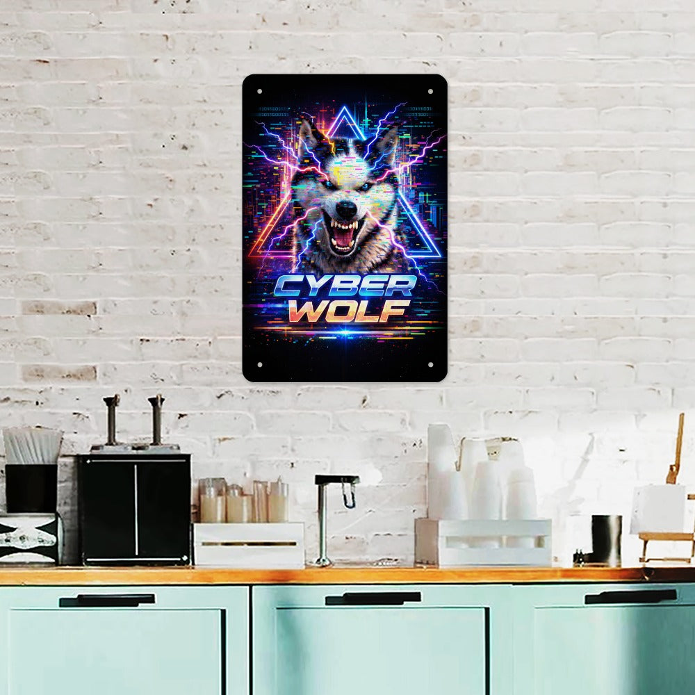 Cyber Wolf Hercules of Wolf Hill Ranch Neon Metal Tin Sign Made in USA