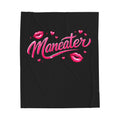 Maneater Velveteen Plush Blanket — Pink Script & Kiss Design, Cozy Gift for Her throw