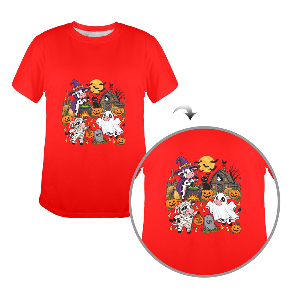 Spooky Farm Halloween Cows Women’s T-Shirt  Cute Trick or Treat Cow Tee