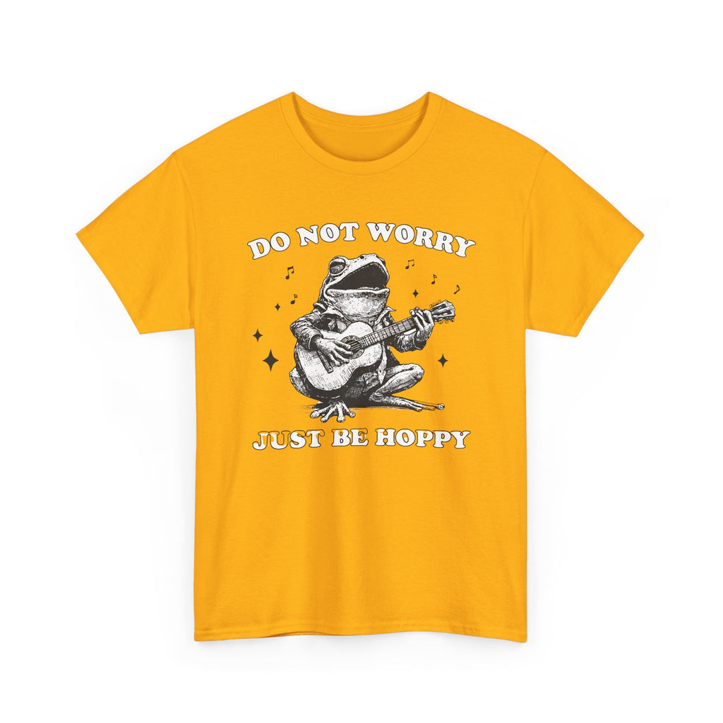 Do Not Worry Just Be Hoppy Frog Guitar Tee — Funny Positive Graphic T-Shirt