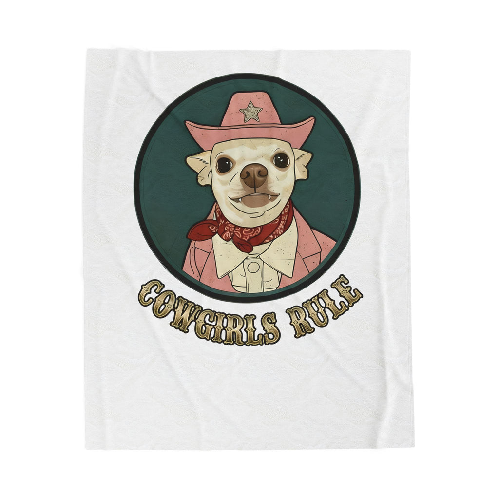 Cowgirls Rule Velveteen Plush Blanket Cute Chihuahua Cowboy Throw
