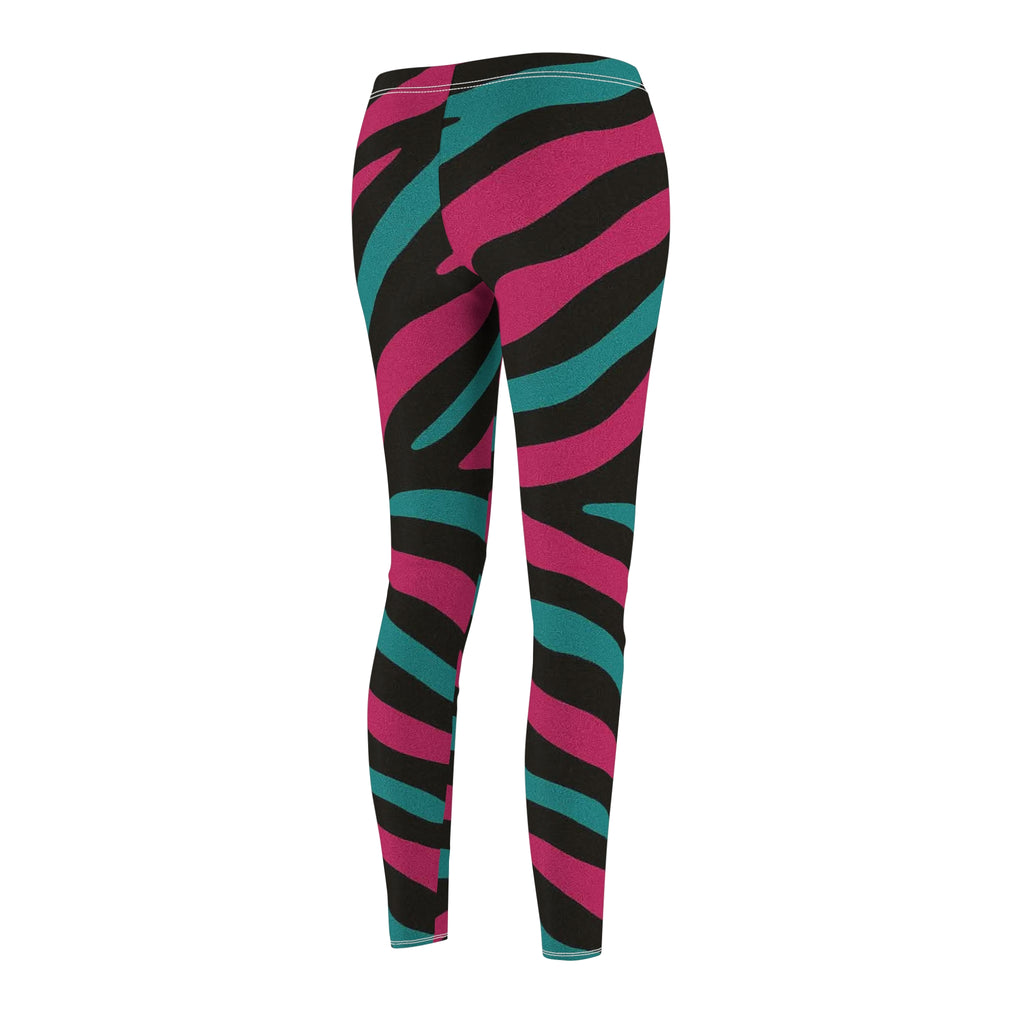 Zebra Stripe Colorblock Leggings — Pink & Teal Animal Print Women's Leggings