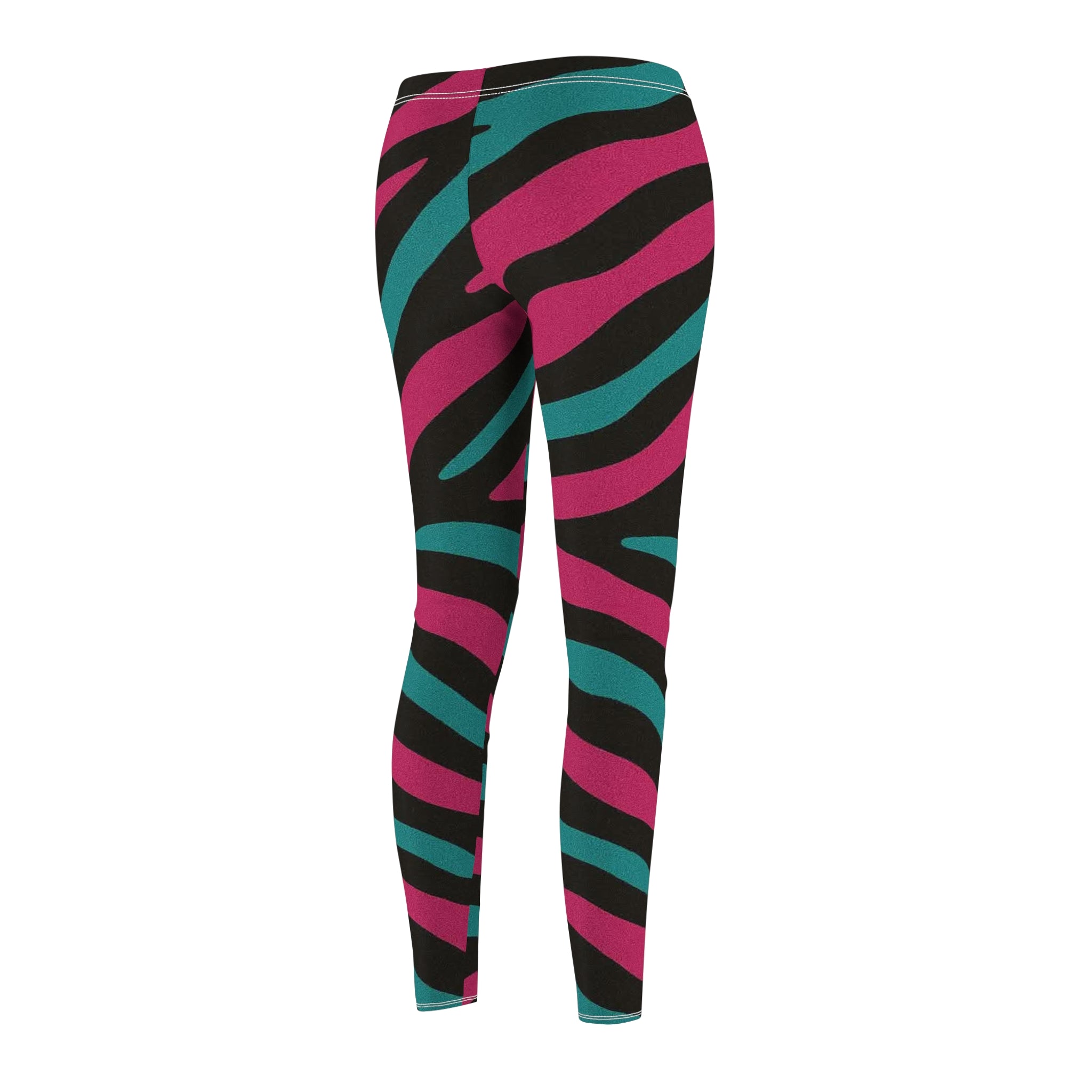 Zebra Stripe Colorblock Leggings — Pink & Teal Animal Print Women's Leggings