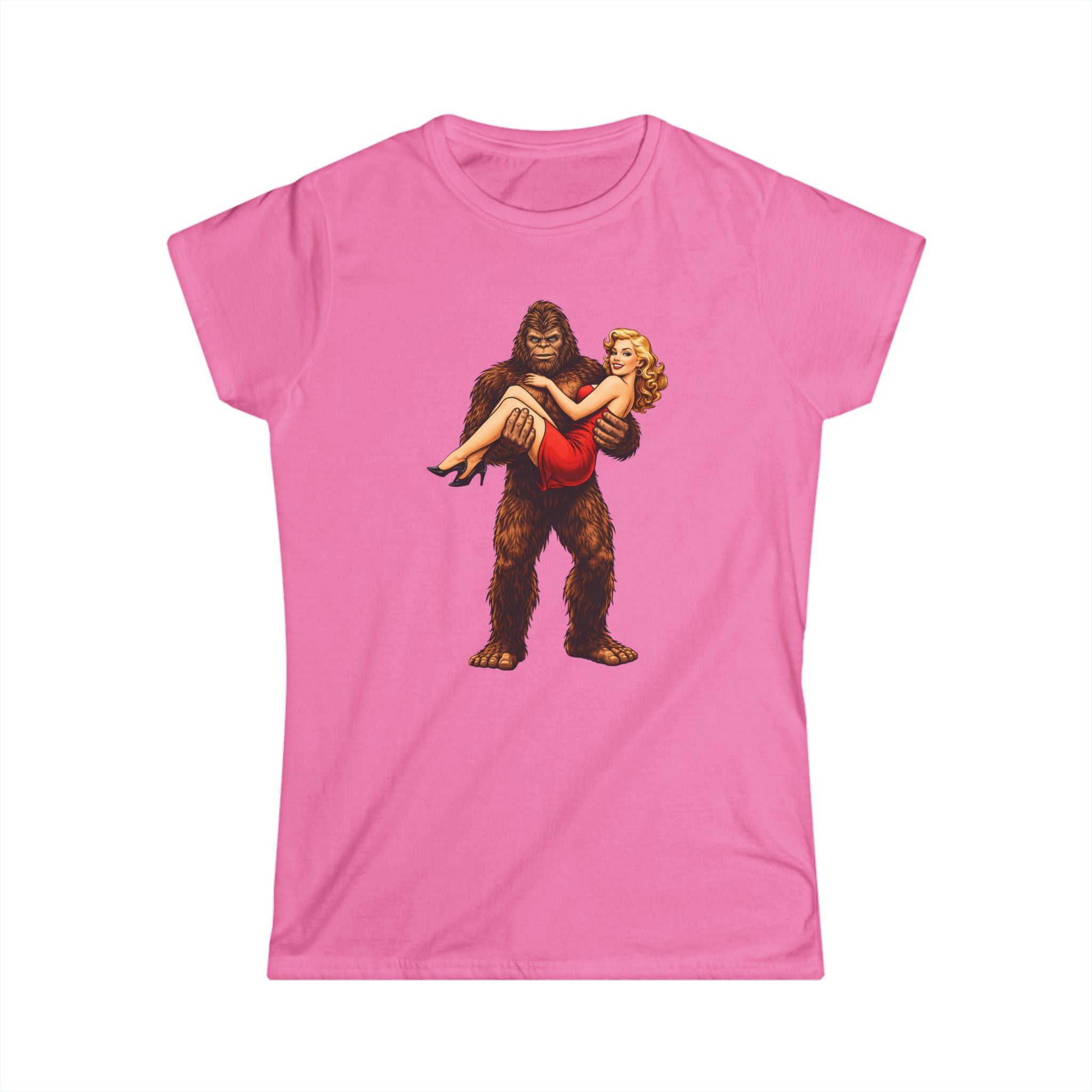 Bigfoot Carrying Pin-Up Girl T-Shirt — Retro Sasquatch Vintage Pinup Tee