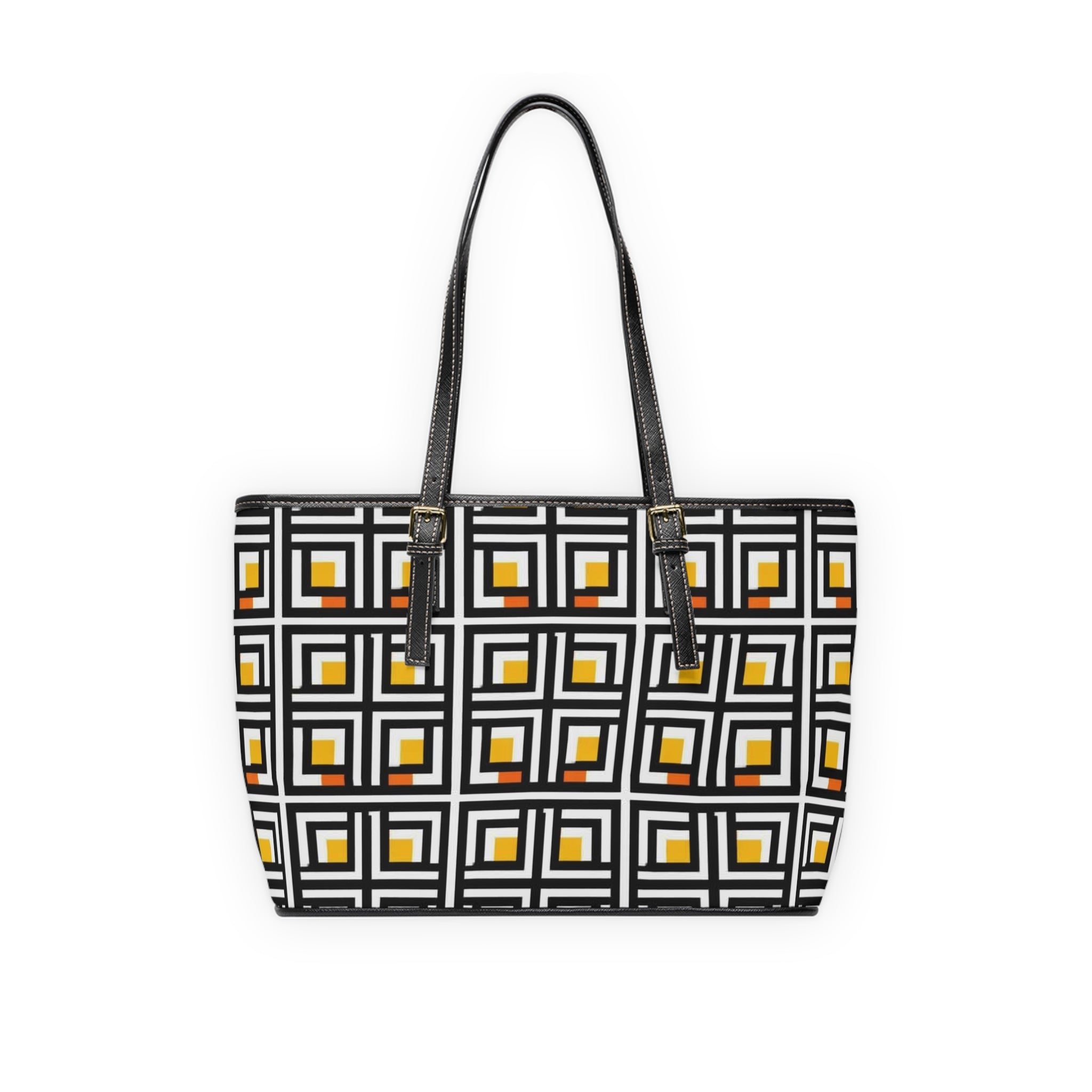 Vintage Elite Society PU Leather Shoulder Bag — Black & Yellow Tote