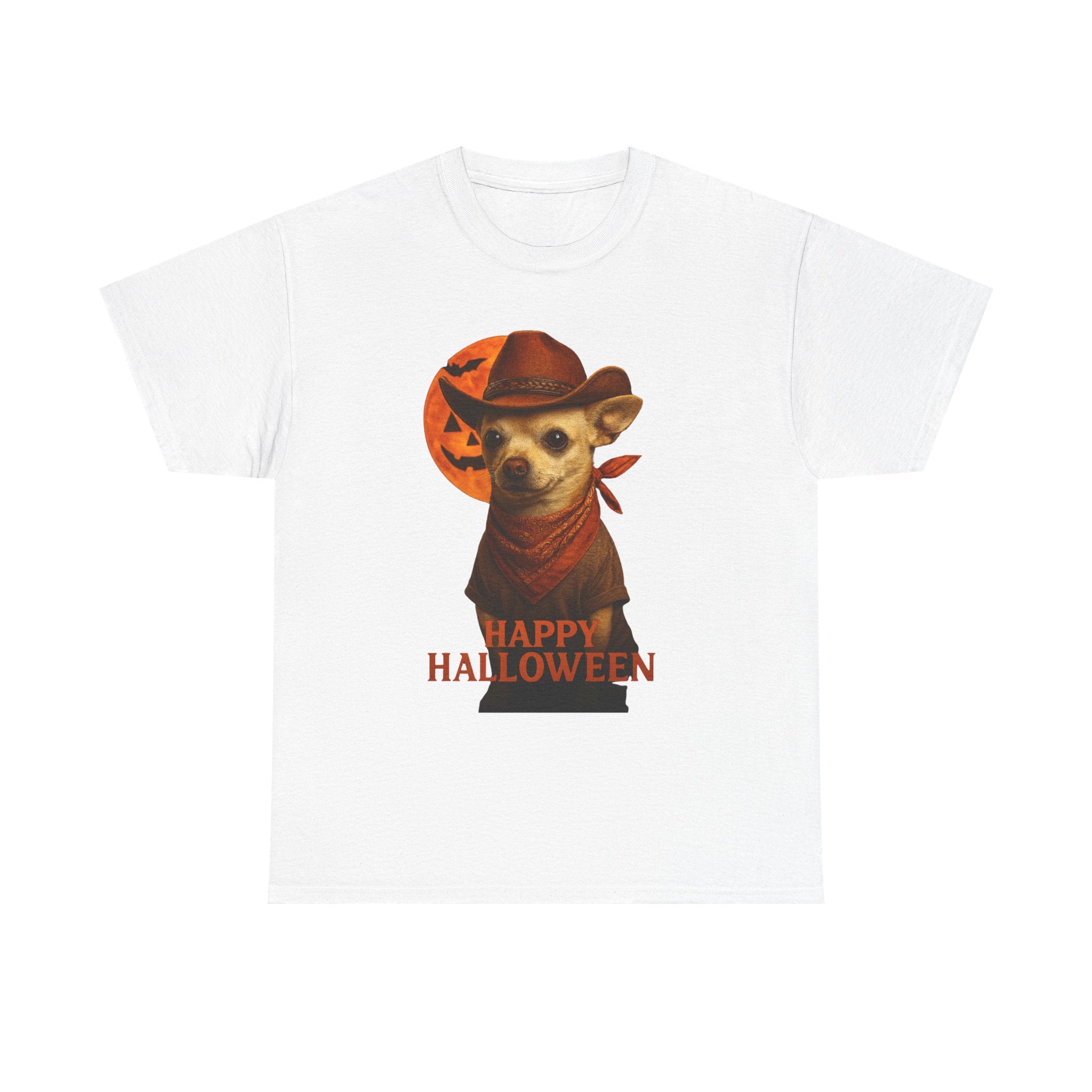 Happy Halloween Dog Cowboy Tee, Unisex Heavy Cotton T-shirt, Funny Costume Shirt, Pet Lover Gift, Halloween Party Outfit
