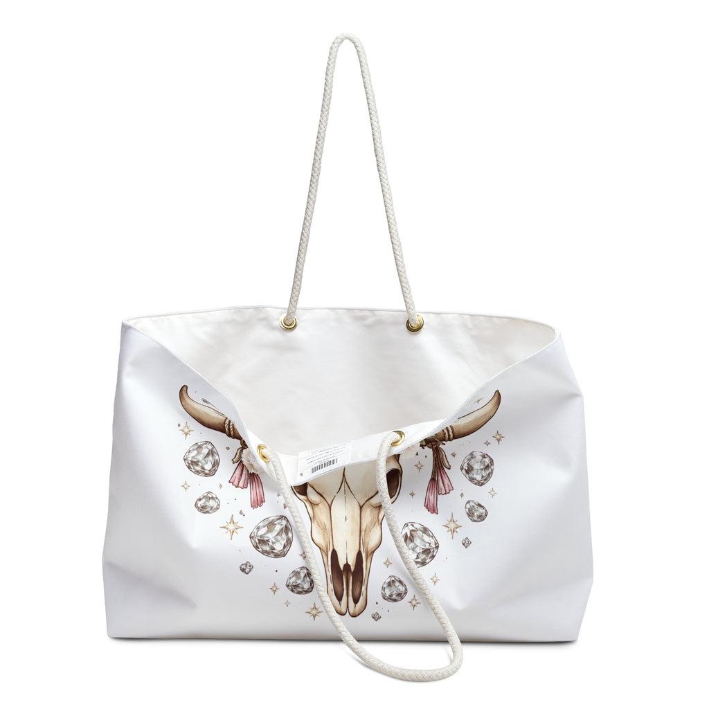 Boho Cow Skull Weekender Bag — Floral Bull Skull Travel Tote Classic