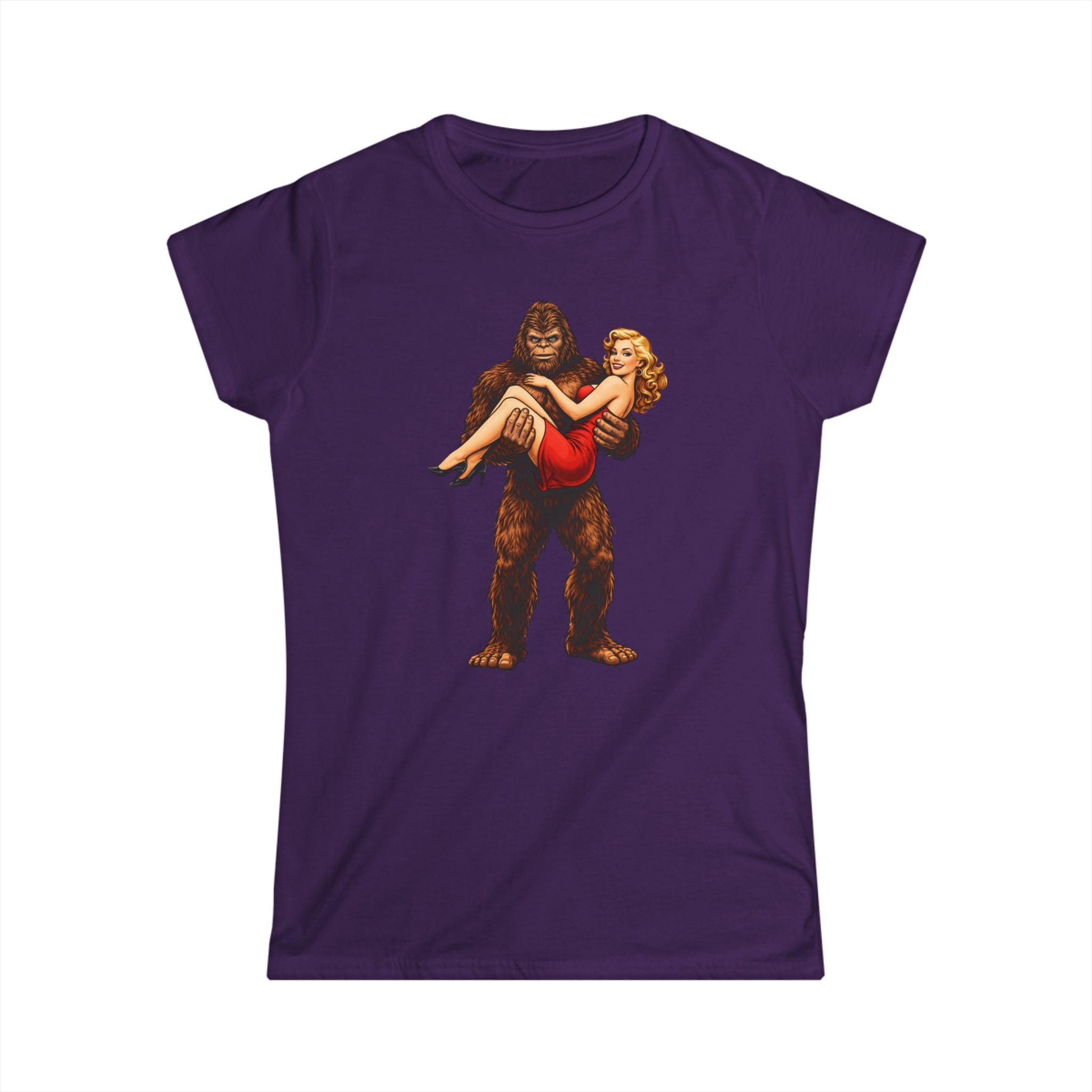 Bigfoot Carrying Pin-Up Girl T-Shirt — Retro Sasquatch Vintage Pinup Tee