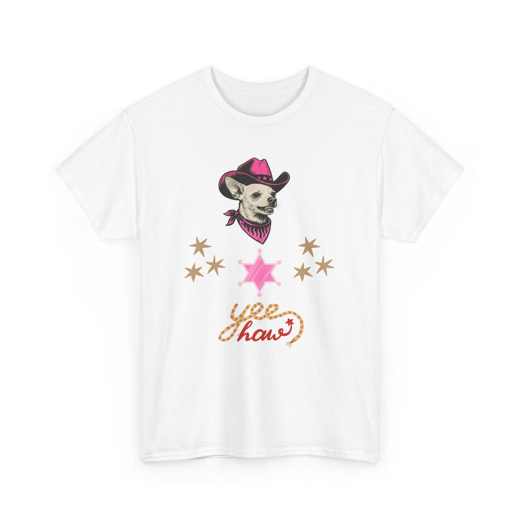 Cowgirl Dog T-Shirt — 'Yee Haw' Chihuahua in Pink Cowboy Hat    Trendy TShirt CoCo