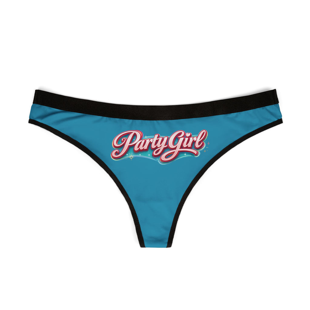 Party Girl Thong — Women's Blue Retro Script Bikini Panty