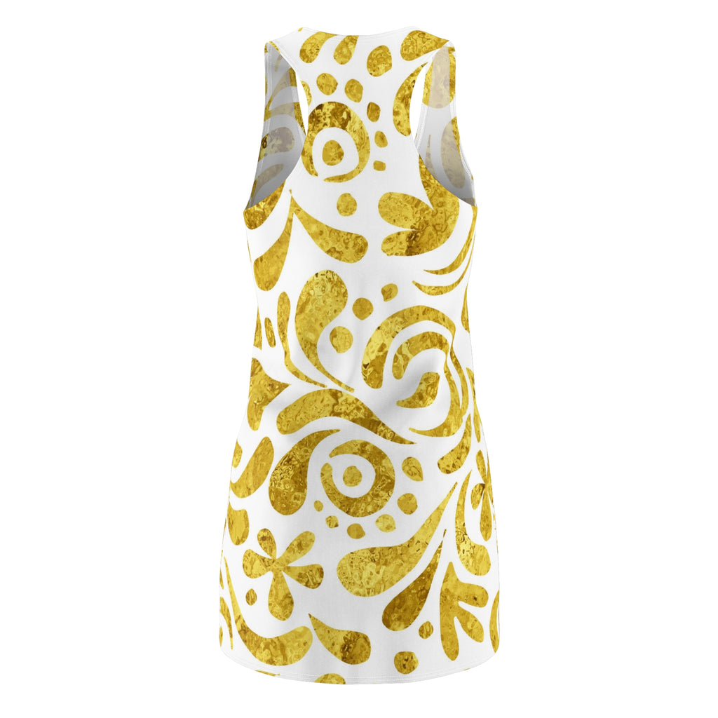 Gold Floral Racerback Dress — Allover Print Summer Dress
