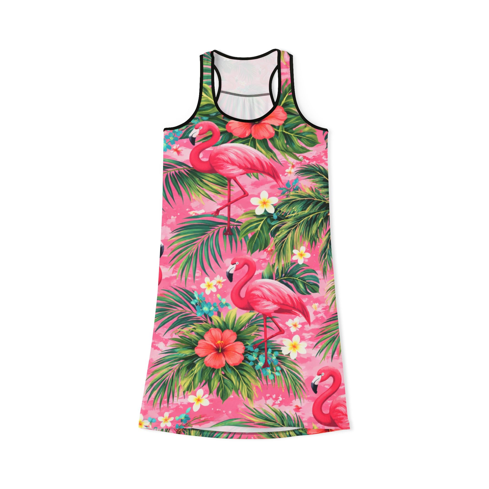 Tropical Flamingo Racerback Dress — Pink Hibiscus All-Over Print