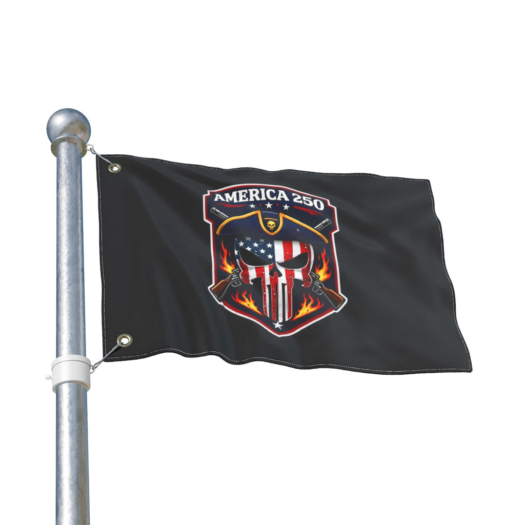 America 250 Skull Shield Flag - Double-Sided Patriotic Banner