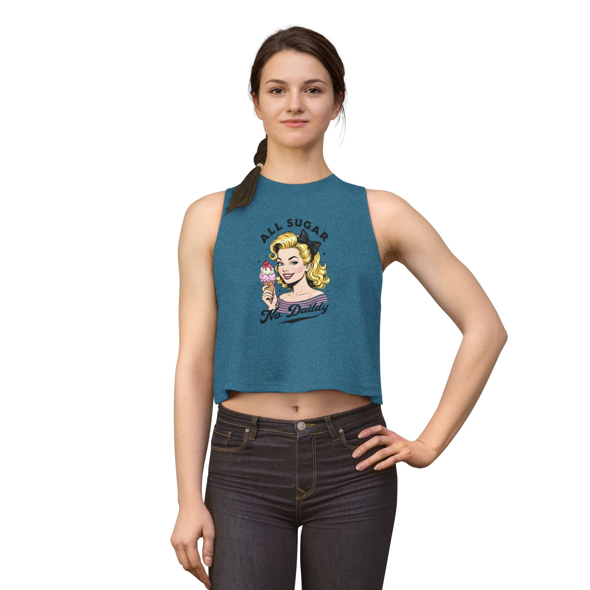 Crop Top — Retro Pinup “All Sugar No Daddy” Graphic Tank