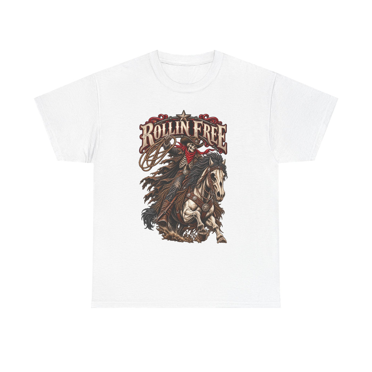 Rollin' Free Skeleton Cowboy Tee — Unisex Western Graphic T-Shirt