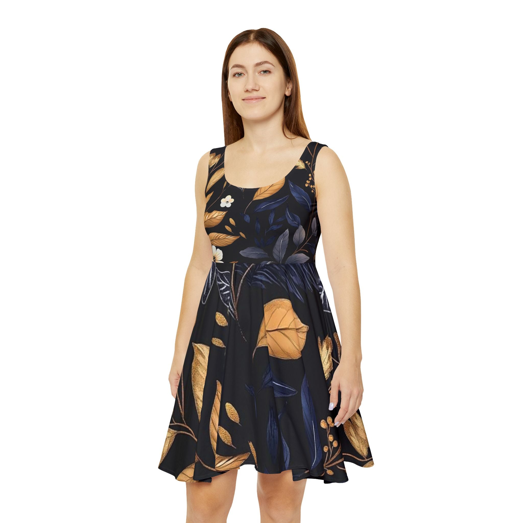 Floral Nightfall Skater Dress — Navy & Mustard Botanical