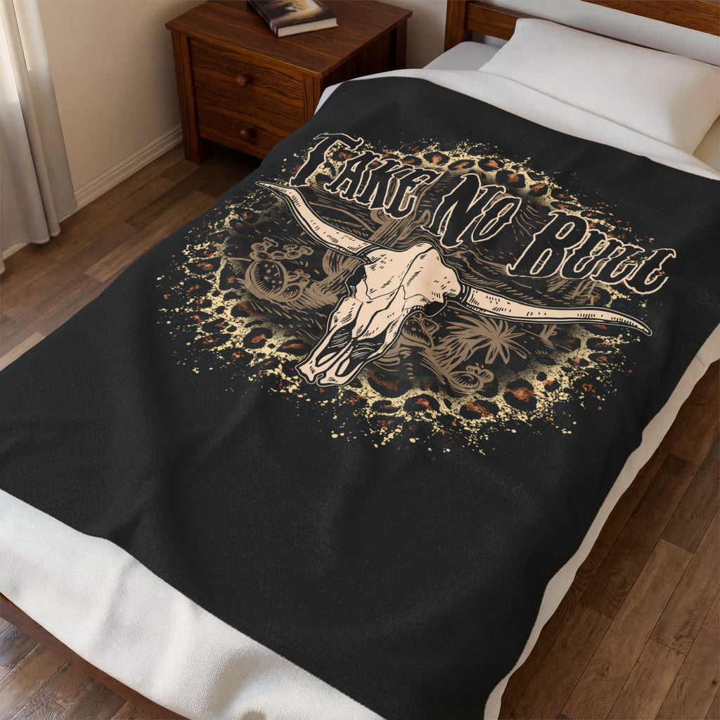 Take No Bull Velveteen Plush Blanket — Western Skull Leopard Throw
