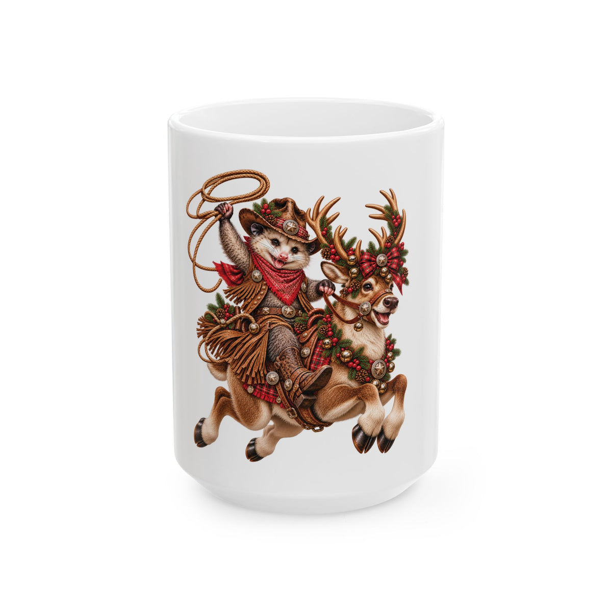 Christmas Cowboy Possum & Reindeer Mug – Funny Western Holiday Coffee Cup 🤠🎄🦌