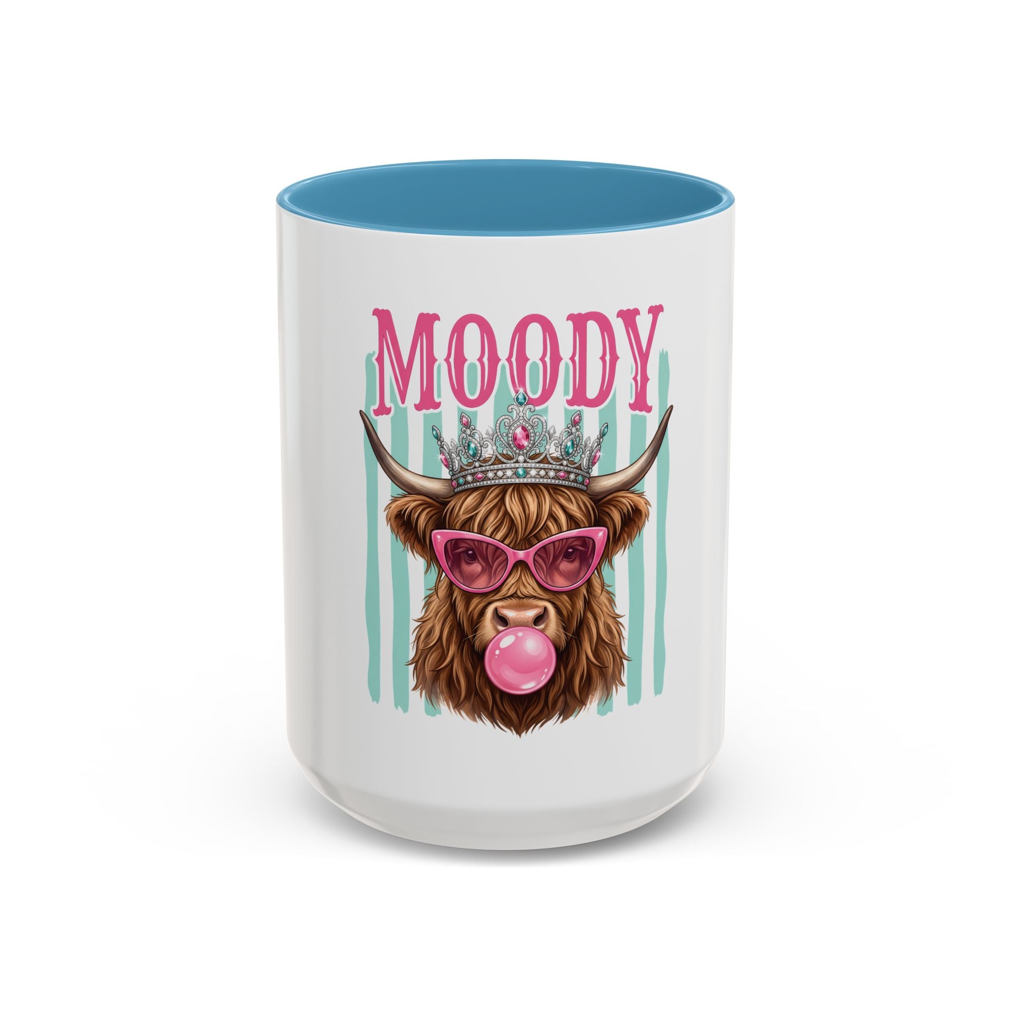 Moody Highland Cow Coffee Mug — Funny Crowned Cow with Bubblegum | Gift for Cow Lovers