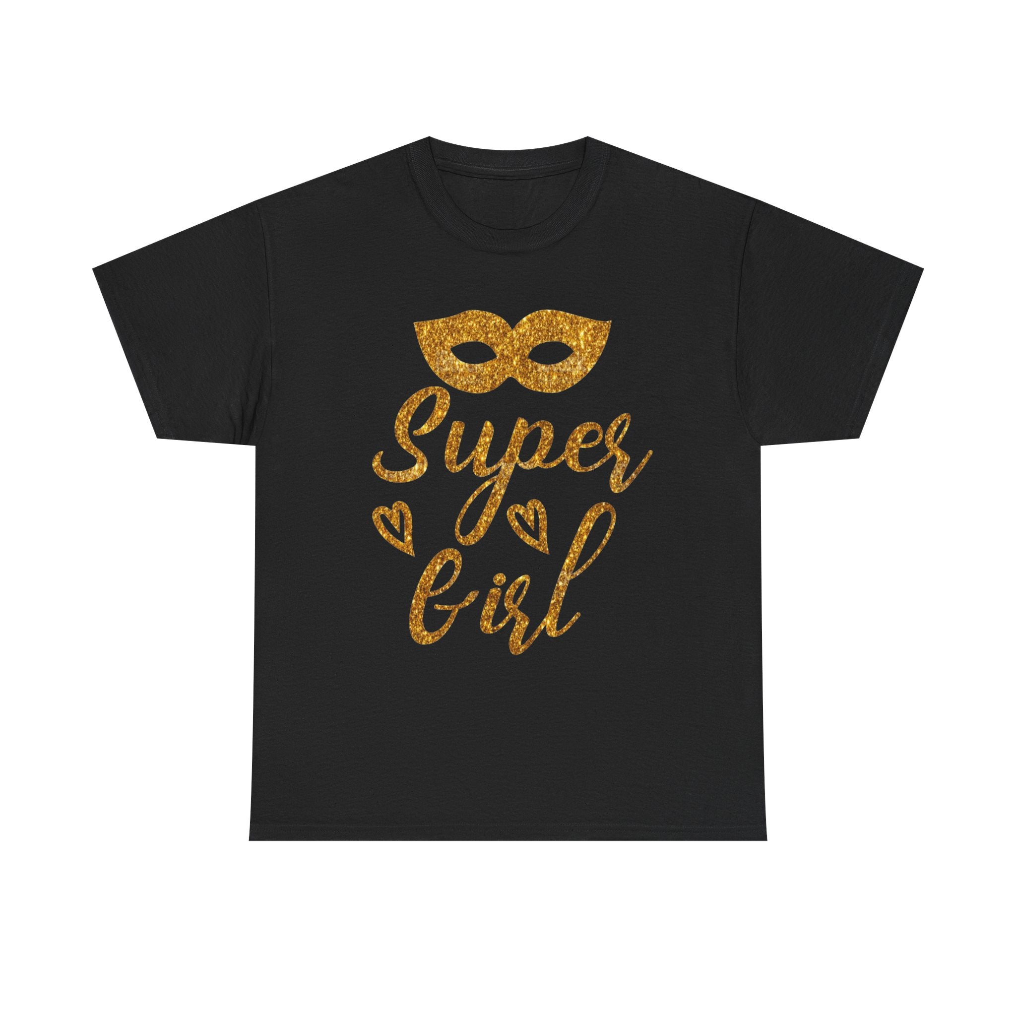 Super Girl Gold Glitter Mask T-Shirt — Strong Woman Trendy Tee