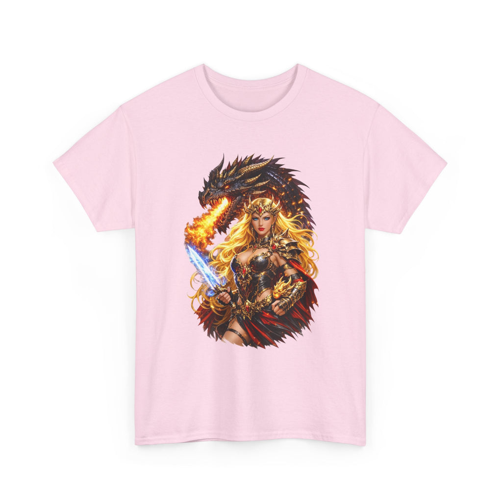 Fantasy Warrior  Fire born Goddess T-Shirt — Dragon & Sword Valkyrie Graphic Tee