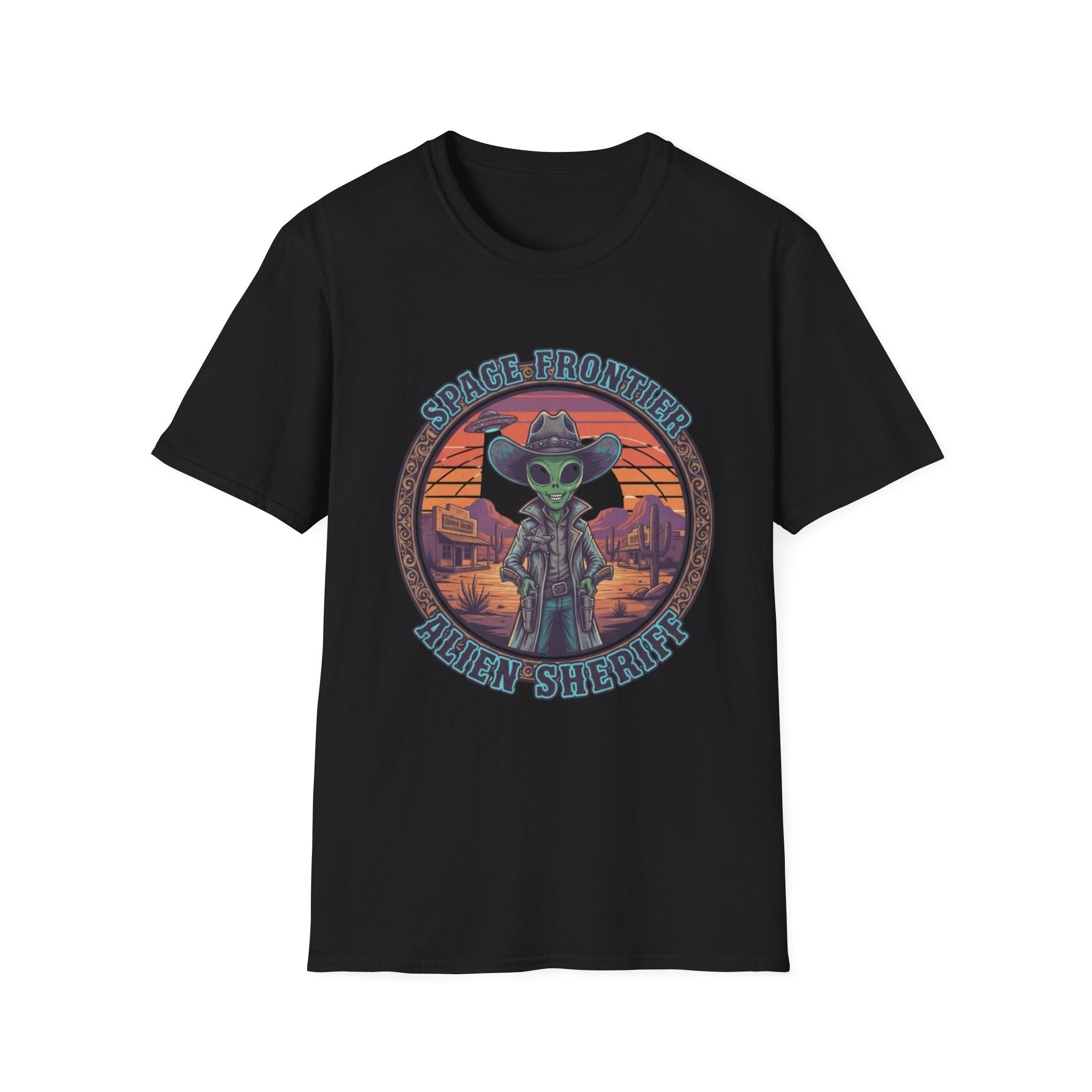 Alien Sheriff T‑Shirt — 'Space Frontier' Vintage Western Sci‑Fi Tee