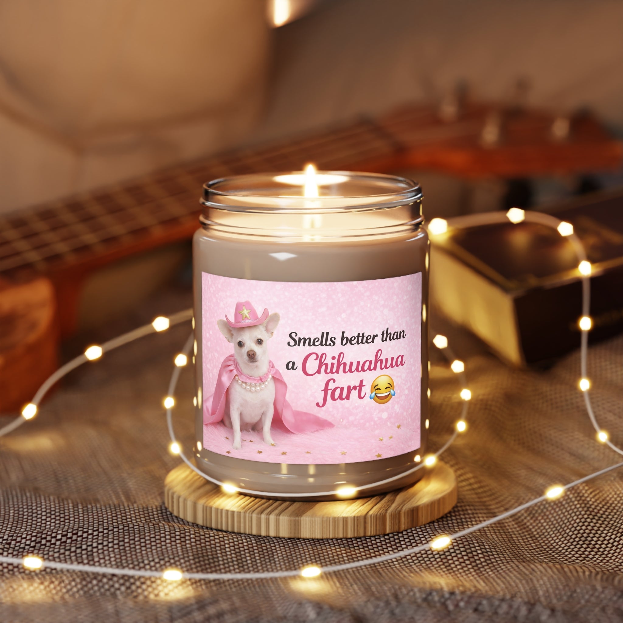 Chihuahua Fart Funny Soy Candle — Scented 9oz Jar with White Lid