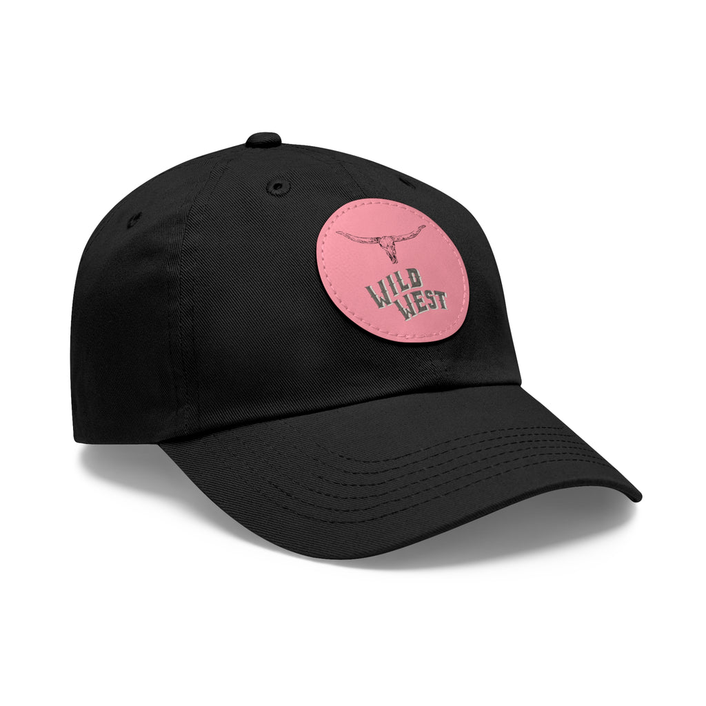 Wild West Leather Patch Dad Hat — Pink Round Patch Cowboy Cap