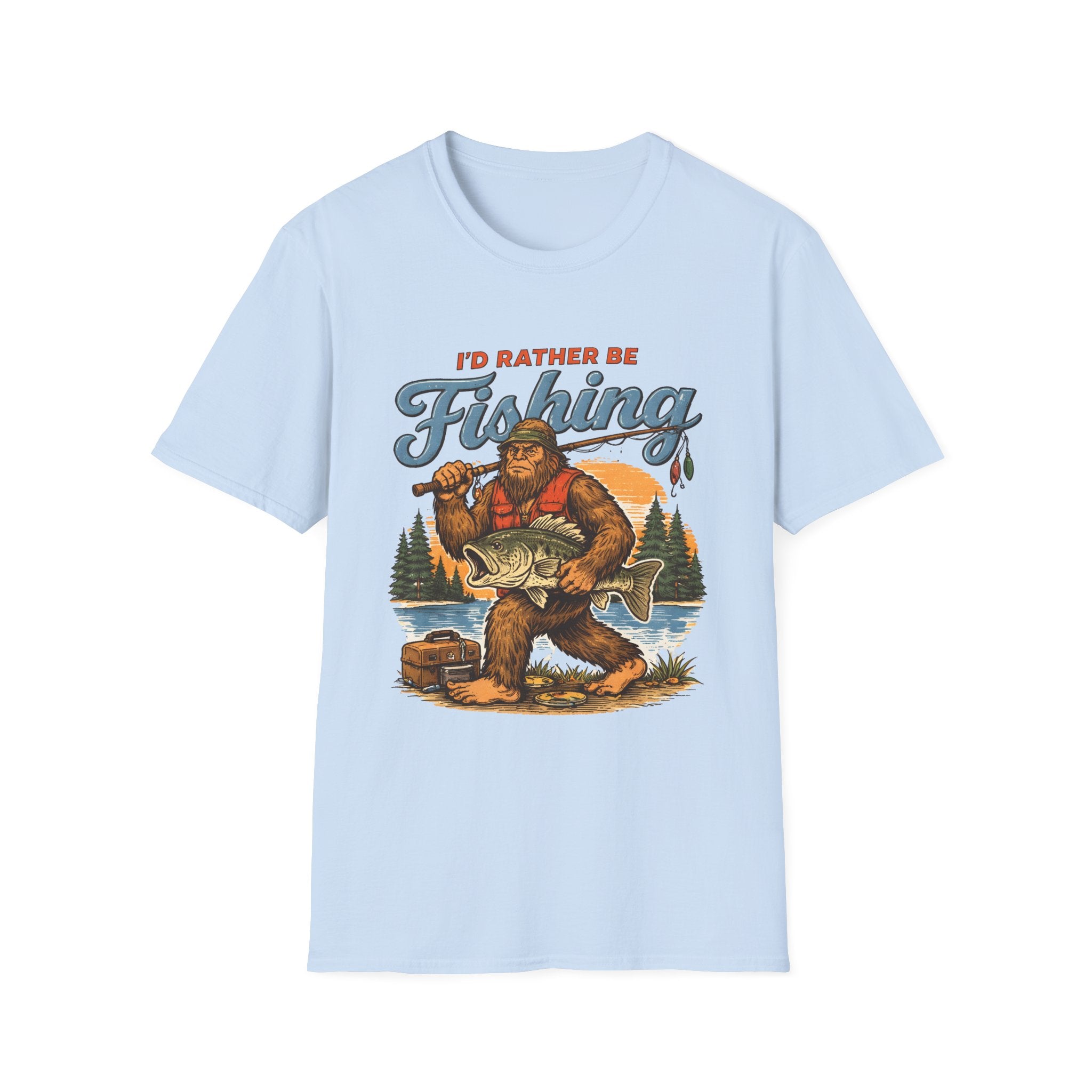 I'd Rather Be Fishing T-Shirt — Bigfoot / Sasquatch Fishing Graphic Tee