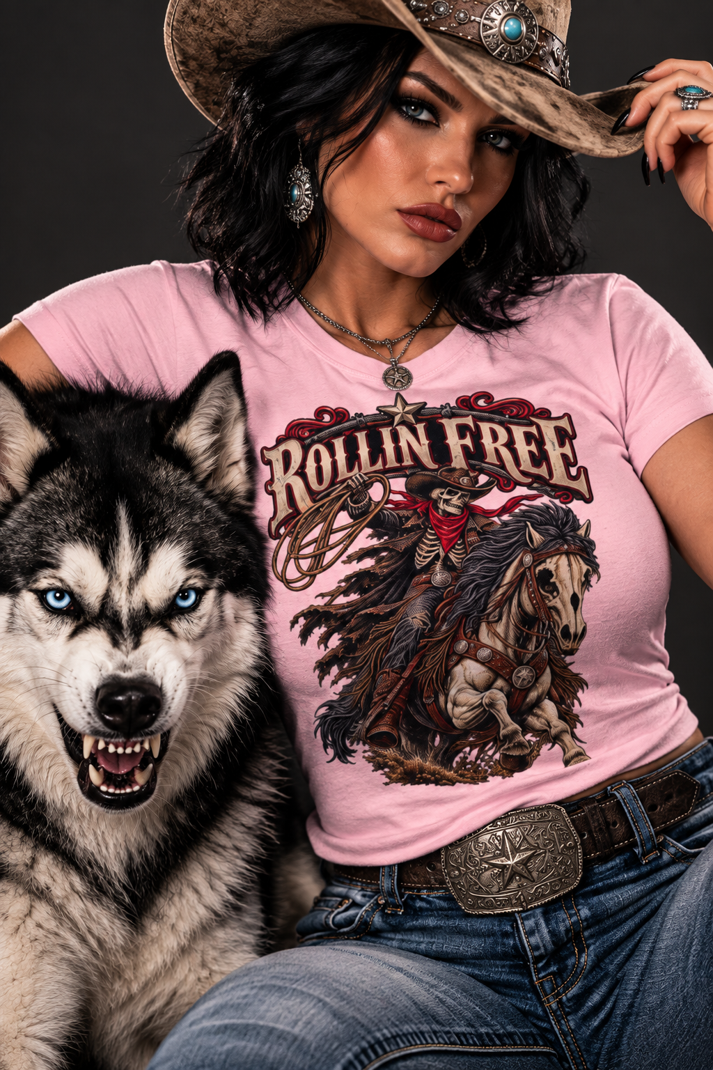 Rollin' Free Skeleton Cowboy Tee — Unisex Western Graphic T-Shirt
