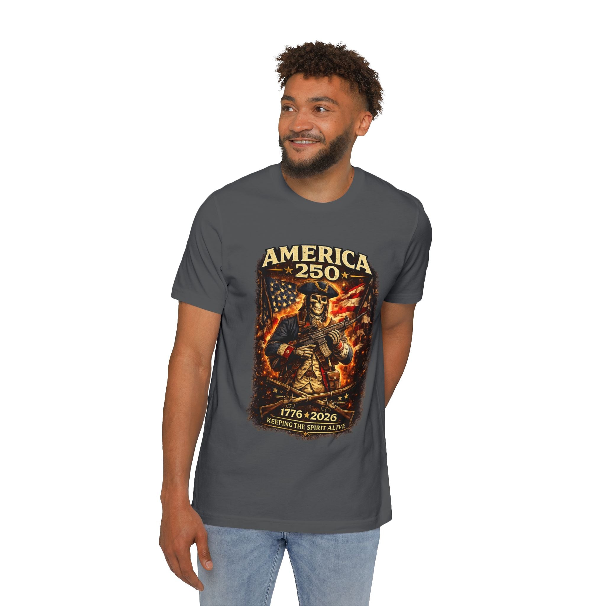 America 250 T-Shirt - 1776-2026 Patriotic Skeleton Flag Tee