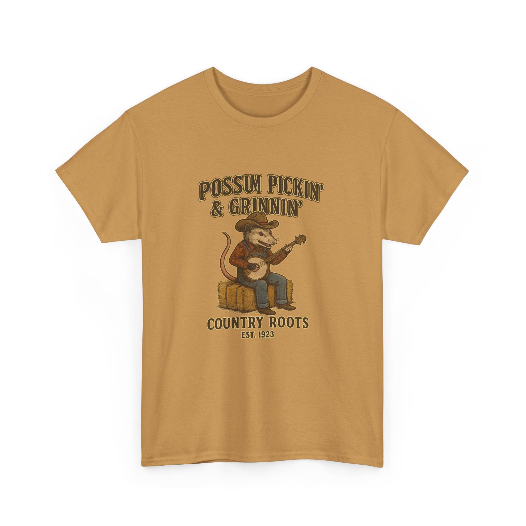 T-Shirt Possum Pickin' & Grinnin' Country Roots" Vintage Banjo Graphic Tee  Trendy T Shirt