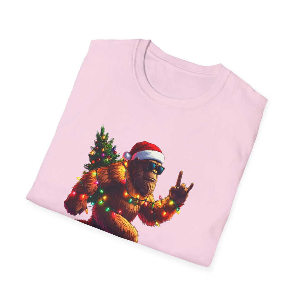 Christmas Sasquatch T-Shirt Festive Bigfoot with Santa Hat & Tree     Trendy TShirt
